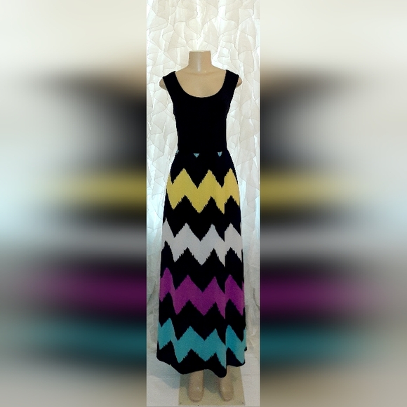 Shang Ya Colorful Zig Zag Maxi Dress M - Picture 4 of 9